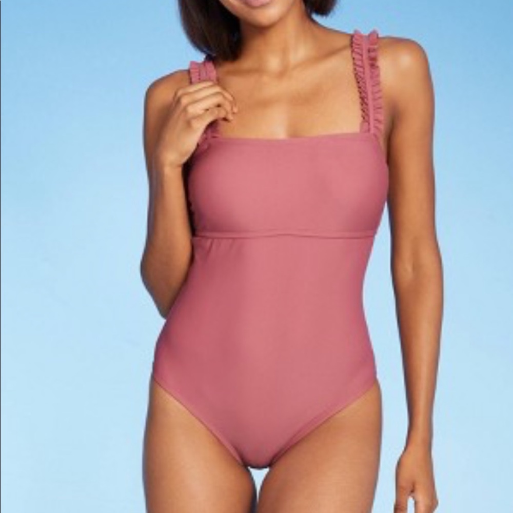 Kona Sol Square Neck Ruffle Sleeve Swimsuit